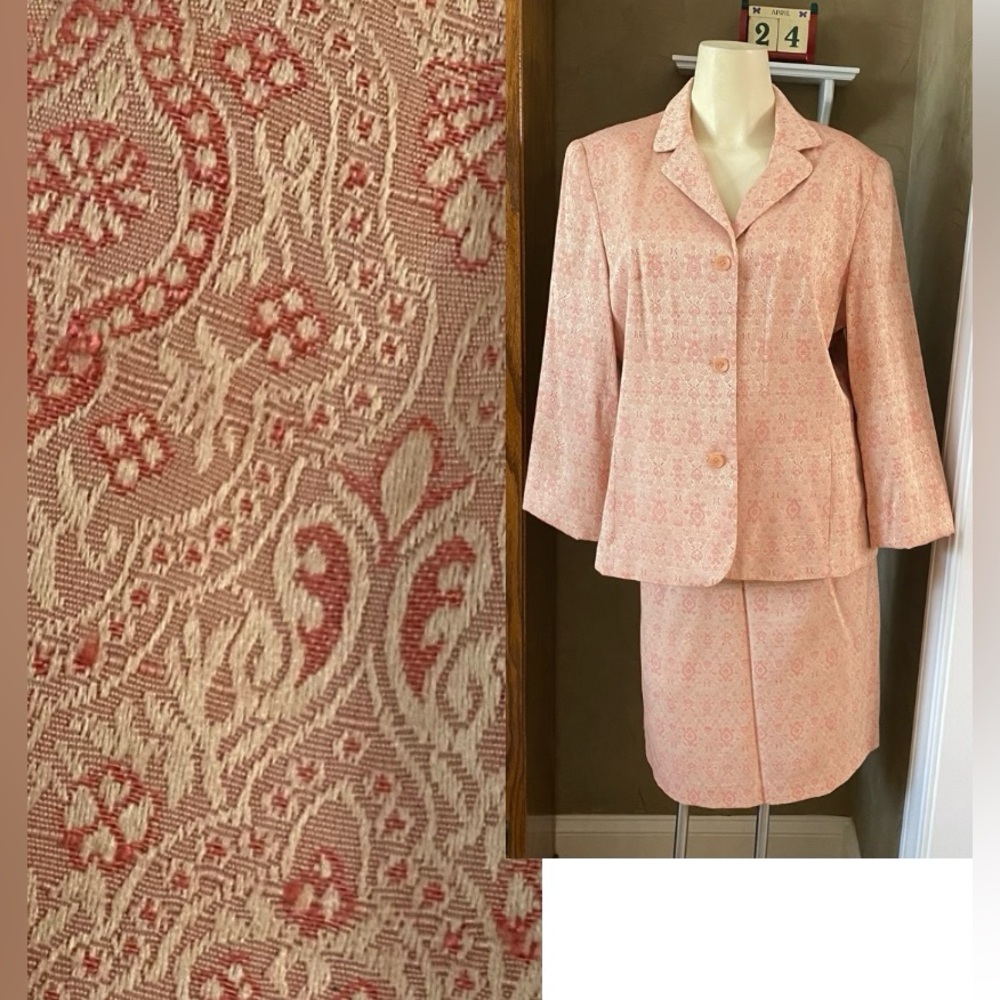 Norton Mcnaughton Women's Coral Peach Jacquard Blazer and Skirt Set NEW